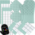 Oven Mitts Kitchen Towels Dishcloths with Pot Holders Sets 12PCS,Dish Towels Sets,Oven Gloves Pot Pads Heat Resistant 500 Degrees with Non-Slip Silicone Surface for Cooking Baking Grilling-Mint Green