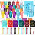 Feifeiya 72 Pcs/ 24 Set Bulk Mugs Gifts Set for Coworkers Employees 24 oz Tumbler with Lids and Straws Motivational Pens Inspirational Notepads Plastic Cup Gift for Staff Week Gift