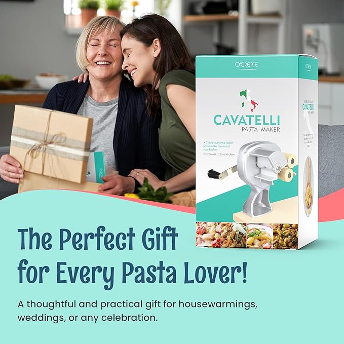 O'Creme Wooden Roller Cavatelli Pasta Maker – Original Italian Pasta Roller Machine – Non-Stick Coating Wooden Rollers Gnocchi Maker Pasta Attachment – Easy to Clean and Precision Cut