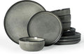 Famiware Milkyway Stoneware Dinnerware Set, 12-Piece, Double Reactive Glaze, Plates and Bowls, Service for 4, Microwave and Dishwasher Safe, Scratch-Resistant, Greenish Brown