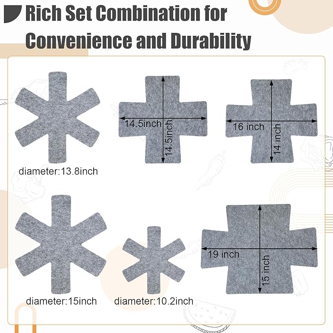 Funnymoom 24 Pack 3 Sizes & 2 Different Shape Pot and Pan Protectors Cookware Protector Pot Dividers, Stacking Separators Pads for Bakeware/pots/pan/Dish, Shape of Cross and Pozidriv(Pure Gray)