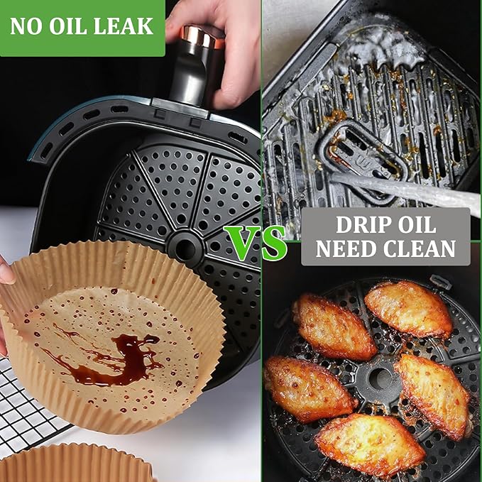 200PCS Air Fryer Liners Disposable: Round 8 Inch Non-Stick Airfryer Paper Liners - Food Grade Parchment Paper for 5 6 7 8 QT Air Fryer Baking and Roasting - Waterproof and OilProof (10 Inch on Top)
