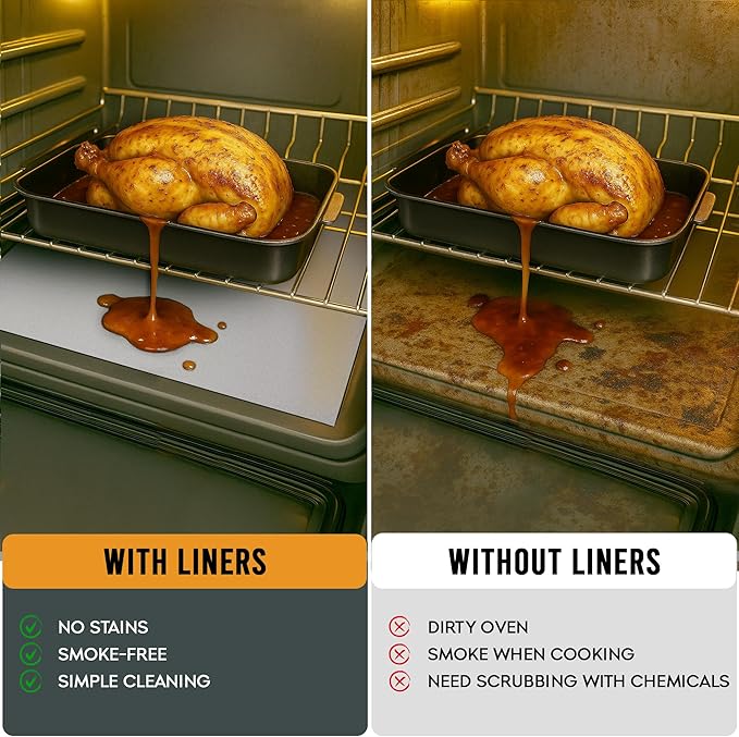 Non Stick Oven Liners for Bottom of Oven, 3 Pack Large Heavy Duty Mats, 17” x 25” BPA and PFOA Free Reusable Mat for Toaster Electric Gas Stove Microwave Charcoal or Gas Grills (Silver)