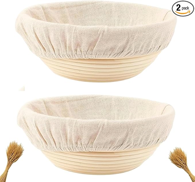 Proofing Baskets for Sourdough Bread Baking, 2 Pack Banneton Bread Proofing Basket 9 inch Round Proofing Bowls for Sourdough Bread with Liner Making Baking Fermentation Tools Supplies