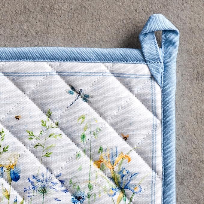 Maison d' Hermine Pot Holders 100% Cotton Heat Resistant Potholders 8" x 8" Hot Pads with Loop BBQ Cooking Baking Gifts for Mothers Day Handling Hot Pans Spring/Summer (Pack of 2, Fleurs De Mai)