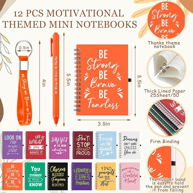 Skylety 12 Sets/48 Pcs Employee Appreciation Gift Baskets Bulk 16oz Inspirational Coffee Cup with Spiral Notebook, Pen & Keychain, Thank You Gifts for Staff, Teacher,Coworker, Team (Classic Color)
