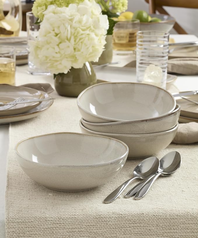 Oneida Dinnerware Set, Organic Shades Oatmeal 18-Piece Dinnerware Set, Service For 6, Stoneware Material, Dishwasher And Microwave Safe, Bowls, Plates And Bowls, Dinner Dishes, Plates (Tan, 18 Piece)