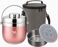 Stainless Steel Lunch Box Rose Gold for Adults, Large Capacity 51 oz (1,5L), Double compartment, Keeps food Fresh and Warm, Ideal for Work and Travel, Leak-Proof, Portable. Includes Special Bag.