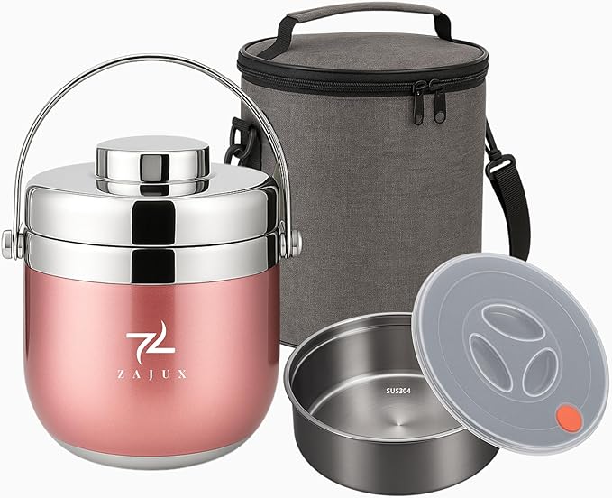 Stainless Steel Lunch Box Rose Gold for Adults, Large Capacity 51 oz (1,5L), Double compartment, Keeps food Fresh and Warm, Ideal for Work and Travel, Leak-Proof, Portable. Includes Special Bag.
