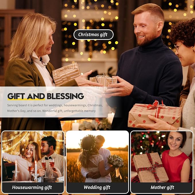 Didaey 6 Pcs Cutting Board Bulk Kitchen Thicken Chopping Platter with Handles Wooden Charcuterie Serving Trays Blank Wood Boards for Engraving Wedding Housewarming(Acacia Wood,13 x 7 Inch)