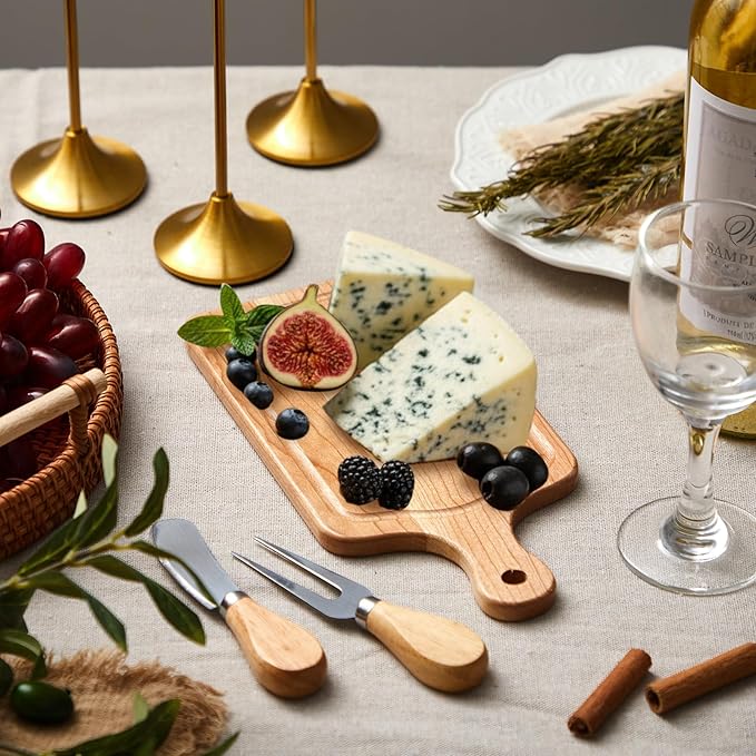 Ziliny 1 Set Bridal Baby Shower Cheese Prizes Wooden Square Board Gift Set Knives Forks Thank You Tags with Box for Guests for Valentines Bridal Baby Shower Housewarming (Cherry Wood)