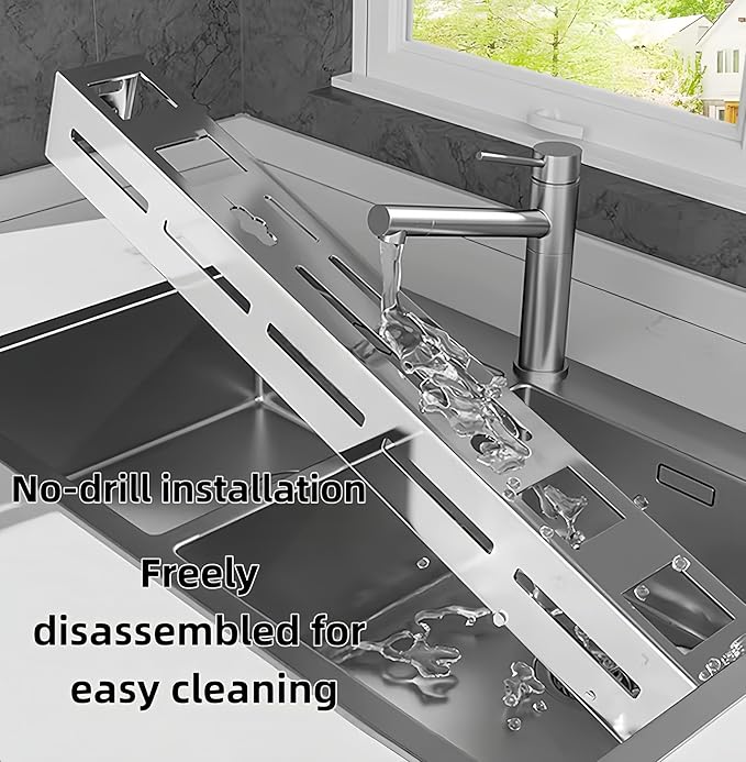 Thickened Stainless Steel Under Cabinet Knife Holder – Wall Mount Utensil Organizer with Dual Fork & Spoon Holders, Towel Bar, 8 Movable Hooks（15.74inch）