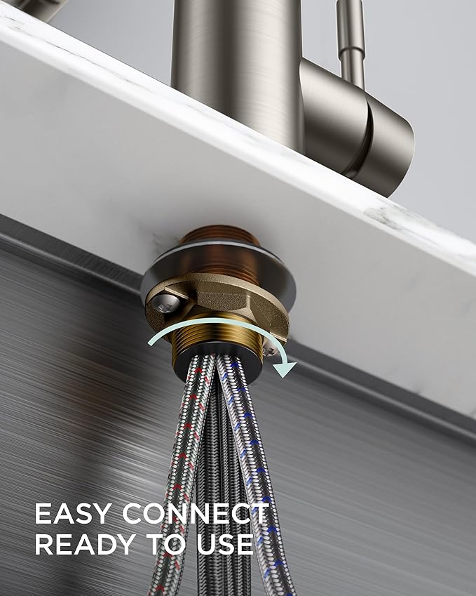 FORIOUS Kitchen Faucets with Pull Down Sprayer, Brushed Nickel Stainless Steel Commercial Single Handle Classic Spring Pull Out Sink Faucet for Pot Filler, Farmhouse Camper Bar Laundry Room