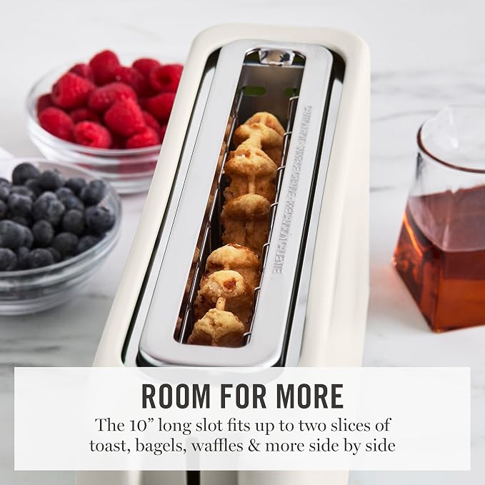 Martha Stewart 2 Slice Long Slot Toaster, Extra Wide for Sourdough & Bagels, 10 Setting Shade Control, Removable Crumb Tray, Self-Centering Design, Defrost/Reheat, Cancel, Slim Space-Saving, Linen