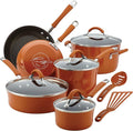 Rachael Ray Cucina Nonstick Cookware Pots and Pans Set, 12 Piece, Pumpkin Orange