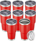 30 oz Tumbler with Lid Stainless Steel Tumblers Bulk Vacuum Insulated Cup Reusable Powder Coated Travel Mug Double Wall Leak Proof Cups Keep Cold Drinks for 12 Hours Red, Set of 8