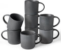 famiware Coffee Mug Set for 8, Star 12 oz Catering Mugs Cup Set with Handle for Coffee, Tea, Cocoa, Milk - Ceramic Stoneware Drinkware Set, Matte Dark Charcoal