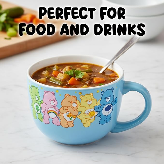 Silver Buffalo Care Bears Featuring Good Luck Bear, Cheer Bear, Friend Bear, Funshine Bear, and Grumpy Bear Ceramic Soup Mug, 24 Ounces
