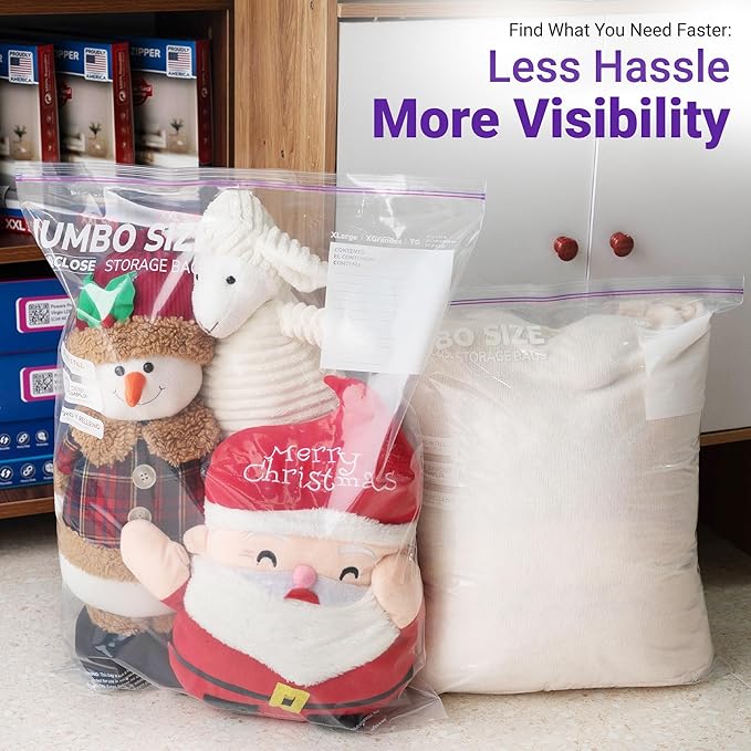 Large Storage Bags, 18"x24" Jumbo Plastic Bag, BPA Free, 5 Gallon XL Zipper Lock Baggies for Clothes Pillow Travel Moving - 15 Jumbo Bags