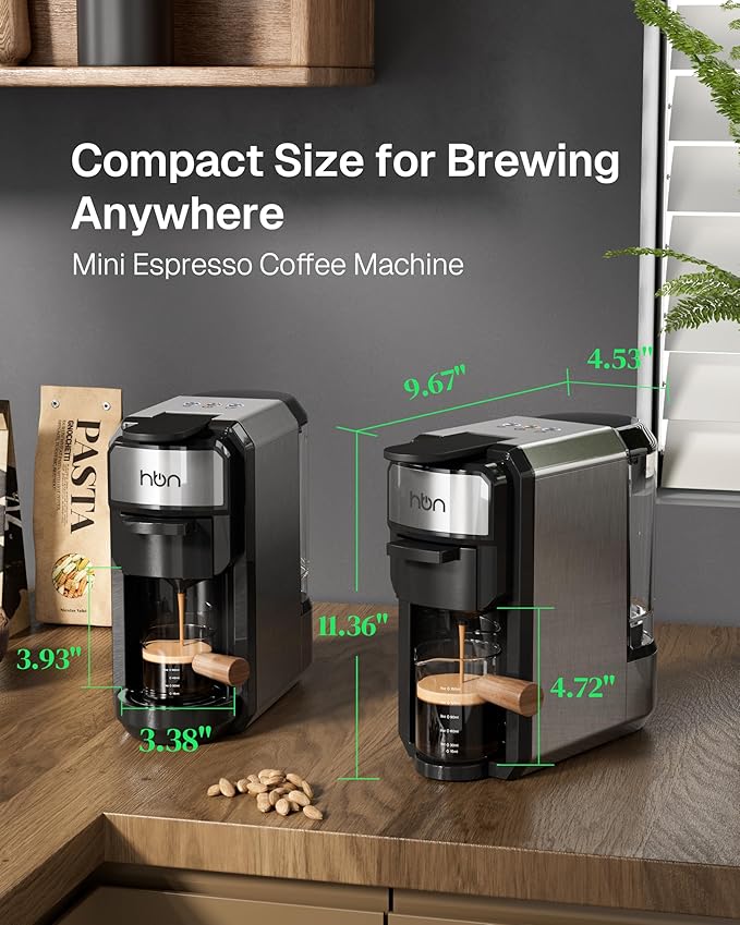 HBN 3-in-1 for Nespresso Capsule & K-Cup Pods & Ground Coffee Multi Coffee Maker Single Serve, 19Bar Programmable One-Touch Brewing Espresso Machine, 20oz Removable Water Tank, 1450W Fast Heat