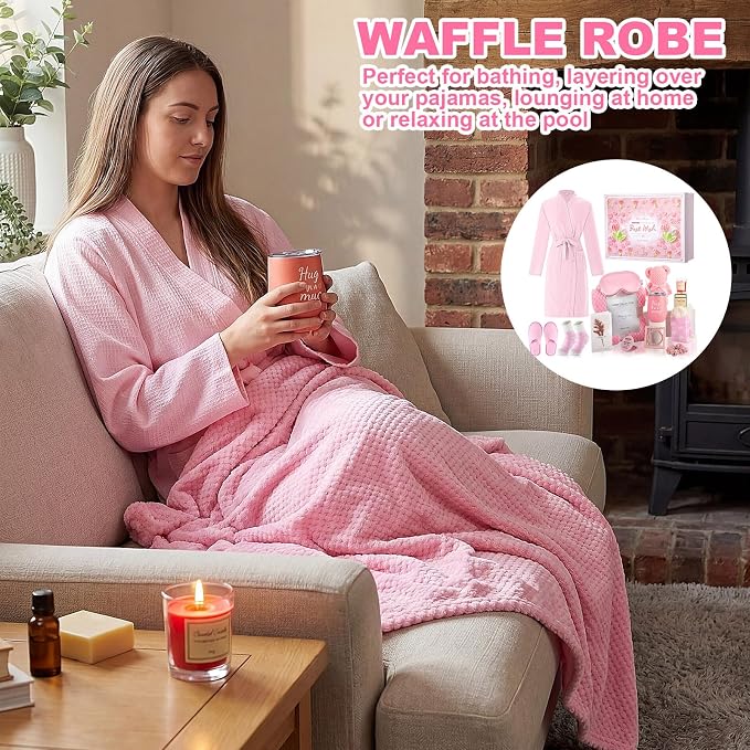 Sieral 14 Pcs Birthday Gifts for Women Care Blanket Gifts Set Spa Baskets Get Well Soon Gift Baskets Mother's Day Gift for Women Mom Her Girlfriend Sister Daughter Friend Wife Grandma(Plain,Pink)