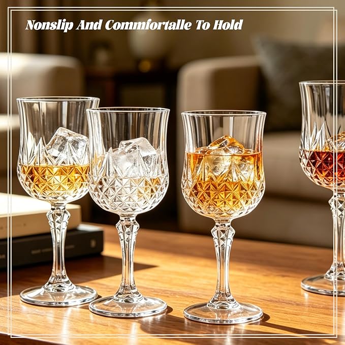 30 Pack Plastic Wine Glasses,10oz Unbreakable Vintage Style Goblets,Reusable Crystal Like Drinking Glass for Wedding Reception, Party Supplies (Clear)