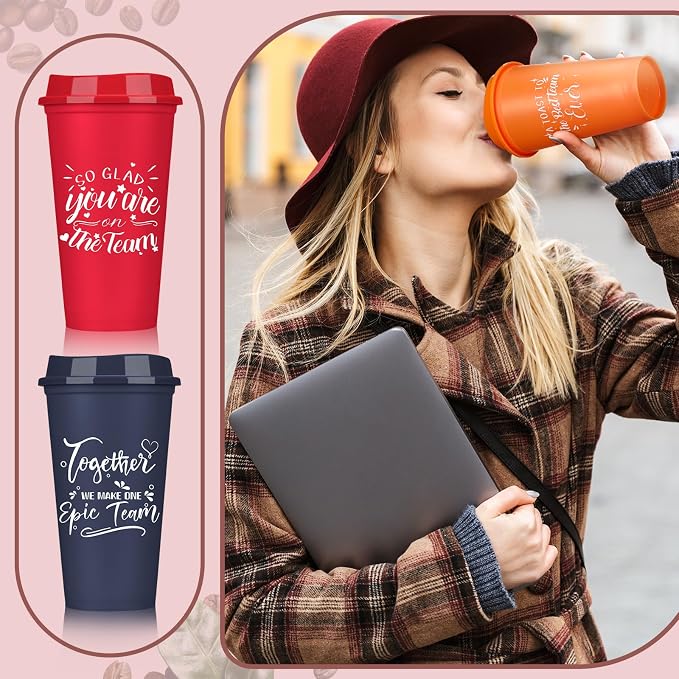 Pickmesh 15 Pcs Employee Appreciation Gifts Bulk 16 oz Plastic Tumblers with Lids Graduation Teacher Appreciation Gifts Reusable Coffee Cups for Staff Volunteer Coworker Team (Colorful)