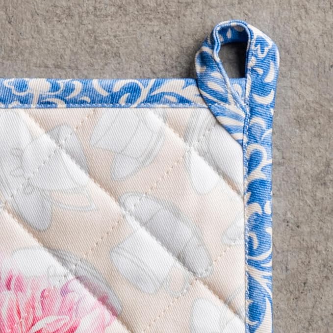 Maison d' Hermine Pot Holders 100% Cotton Heat Resistant Potholders 8" x 8" Hot Pads with Loop BBQ Cooking Baking Gifts for Mothers Day Handling Hot Pans Spring/Summer (Pack of 2, Canton)