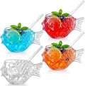 4 Set Fish Tiki Glasses, 11.8 oz Creative Fish Cocktail Glasses with Straws Clear Funny Whiskey Drinks Tumbler Unique Wine Mugs for Ocean Themed Bars Beach Party Wedding Home Decor