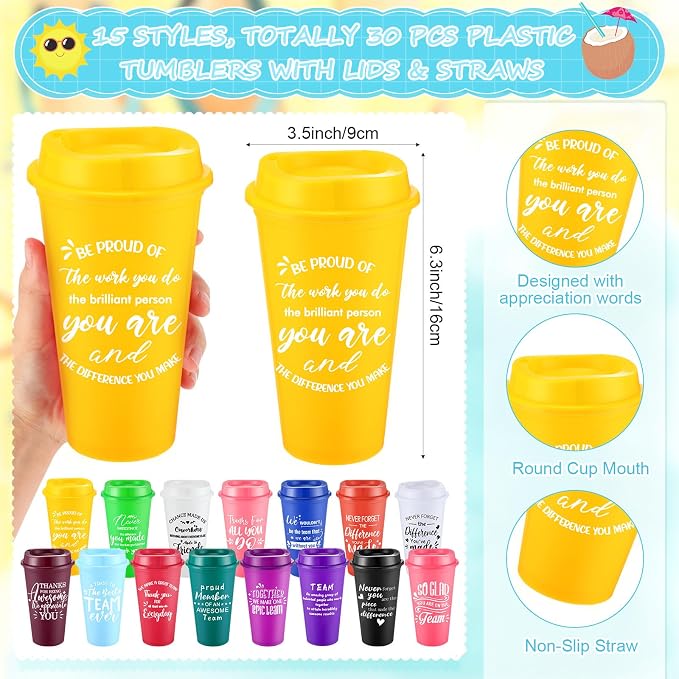 Teenyyou 90 Pcs Employee Appreciation Gift Set, 16oz Tumbler with Lid Notebook Pen Bulk Thank You Gift Holiday Party Favor for Teachers Office Coworker Teacher Staff Team (Multi Color,Elegant Style)