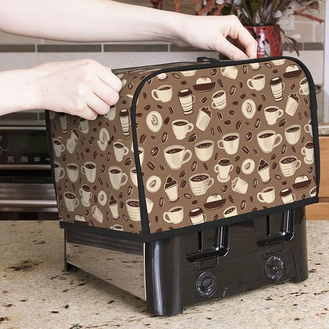 Toaster Cover 2 Slice Coffee Pattern Bean Kitchen Small Appliance Covers with Pockets Dust and Fingerprint Protection
