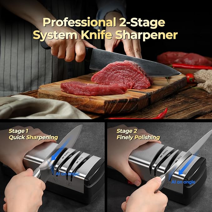 Narcissus Knife Sharpener, Protable Diamond Electric Knife Sharpener for Stainless Steel and Ceramic Knives, with Scissors Sharpener & Metal Dust Collection Box, Quick Sharpening & Polishing, Silver
