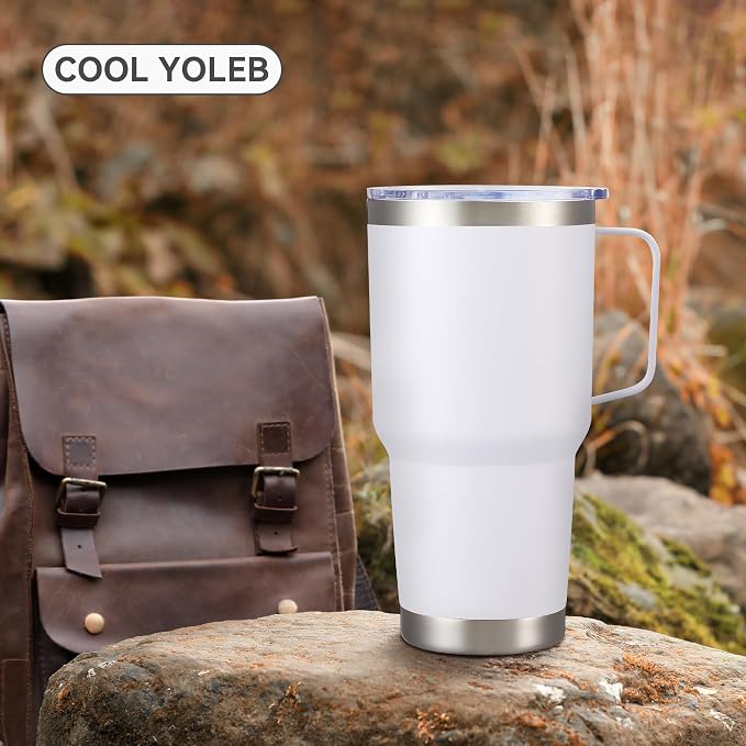 30 oz Tumbler with Handle and Lid, Stainless Steel Tumblers Bulk Double Wall Vacuum Insulated Travel Mug Leak Proof Cup Keep Drinks Cold and Hot White, 12 Pack