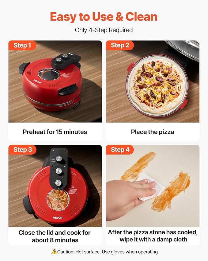 VEVOR Pizza Oven, 14 in Electric Pizza Maker, 1600W Electric Pizzas Cooker with Cordierite Stone, 5-Mode Temperature Control, Viewing Window for Precise Cooking, Heats up to 698 ˚F, for Home Kitchen