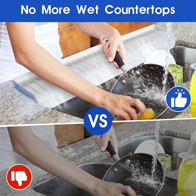 Snuggery 24"x4" Silicone Sink Edge Protector - Splash Guard with Suction Cups & 5° Tilt, Cuttable Edge Guard for Kitchen Sink, Bathroom,Granite & Quartz Countertops(White)