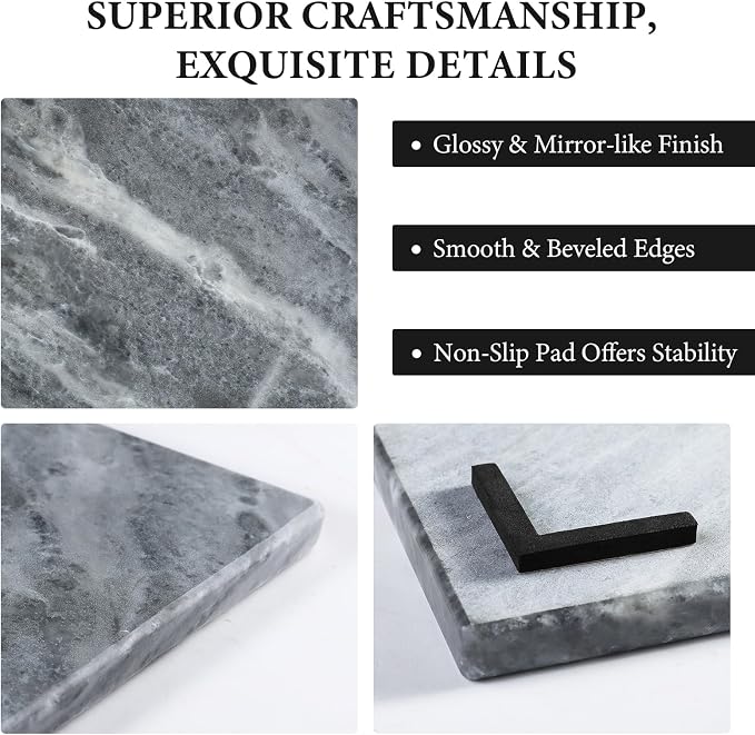 Koville Brazilian Natural Marble Cutting Board for Kitchen, 12x8inch Hand Crafted Marble Slab for Cheese, Charcuterie, Pastry Board - Wedding Gift, House Warming Gift