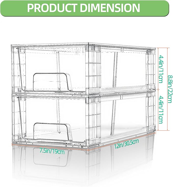 Small Stackable Clear Acrylic Storage Drawers(6 Pack) with Handles,Plastic Organizer Bins for Fridge Bathroom Kitchen Cabinet Pantry Coffee bar Undersink Office Closet Storage Bins