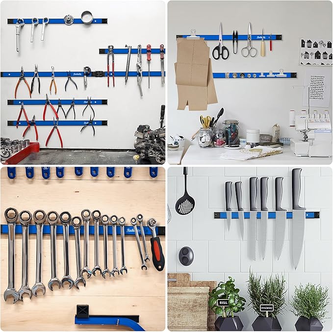 4 Pieces 24" Magnetic Tool Holder Strip, Blue Magnet Bar, Metal Tool Organizer Rack for Garage Organization, Easy To Install in Workshop, Mounting Screws Included