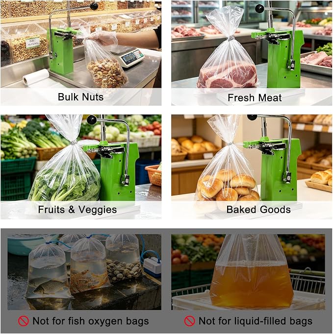 JIAWANSHUN Manual Clipping Machine Plastic Bag Clipper Sealing Machine Food Packaging Sealer Stapler Taping Machine Bag Neck Stapler with 2000pcs U-shaped Staples for Supermarket
