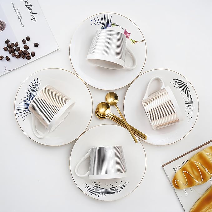 Old Craftsmen's Coffee Cup and Saucer Sets 8.45oz Unique Dynamic Mirage Reflection Tea Cup Luxury Porcelain Mirror Ceramic Mug Gifts for Cappuccino Espresso 250ml Hummingbird