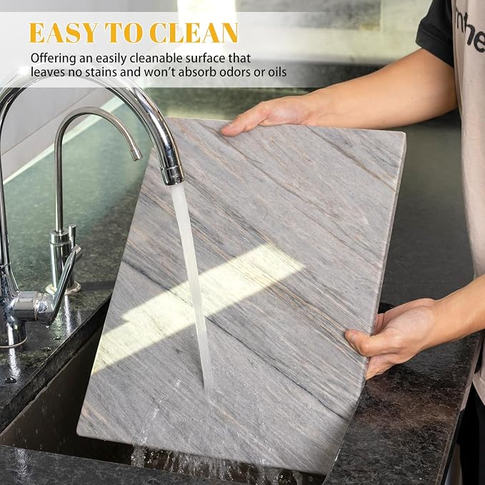 Koville Stone Cutting Board for Kitchen, 16x12 Inches Large Marble Slab Cheese Baking Charcuterie Pastry Board, Rectangular Serving Board for Countertop, Natural Quartzite Board(16"x12")
