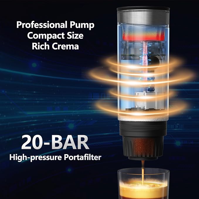 Portable Electric Espresso Machine, Self-Heating Travel Coffee Maker with USB-C, Compatible with Ground Coffee & NS Capsules, Ideal for Camping, Car, RV, Hiking & Office (Army Green)