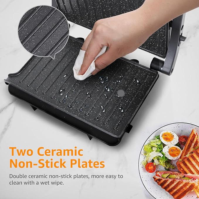 Aigostar Sandwich Maker with Non-stick Deep Grid Surface and Aigostar 1200W Sandwich Maker with Ceramic Non-stick Plates 3-in-1 Sandwich Press