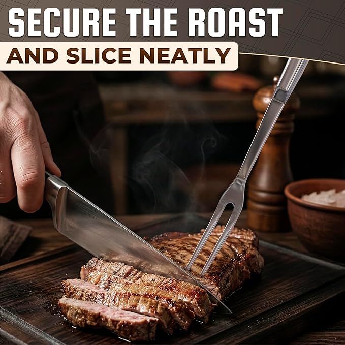 Carving Fork for Meat – 11" Stainless Steel Meat Fork Carving Tool, Ergonomic Two-Prong Utensil with Solid Metal Handle, Dishwasher Safe Construction – Heat-Resistant for Grilling, Turning & Serving