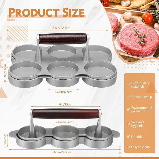 Teenyyou 2 Pack Mini Burger Press Patty Maker, 6 Slot & 3 Slot Meat Sausage Mold, Small Burger Maker for Barbecue Picnic Camping Grilling Outdoor Cooking