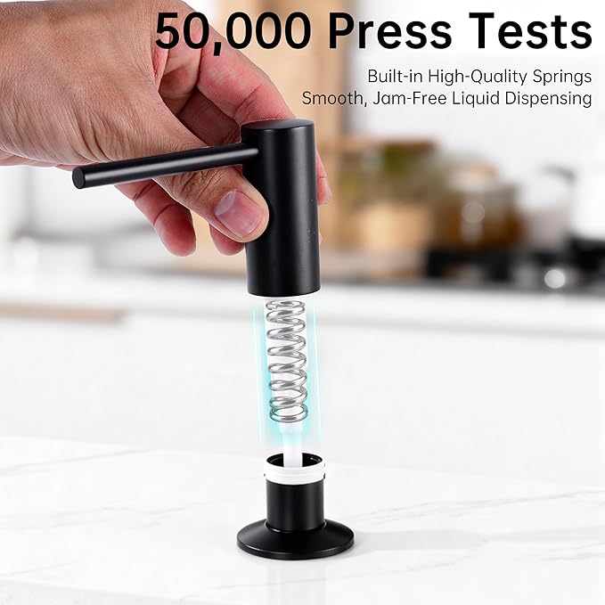 Avola Kitchen Sink Soap Dispenser, Lead-Free Brass Pump with 47" Food-Grade Silicone Extension Tube & 17oz PET Bottle,in or Under Sink Installation, Matte Black Anti-Reflux Built in Soap Dispensers