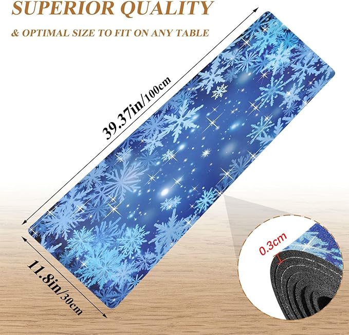 Blue Winter Christmas Glitter Snowflakes Trivet Table Runner 40 Inches Long Trivet for Hot Pots and Pans/Hot Dishes,Table Protector Heat Up to 230F, Decorative Hot Plates Mat for Kitchen Countertop