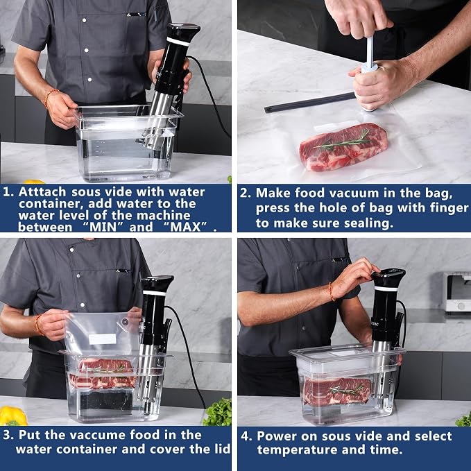 Sous Vide Precision Cooker, 1100 Watts, Sous Vide Machine Kit, Immersion Circulator, With 6L Water Container and 10pcs Sous Vide Bags