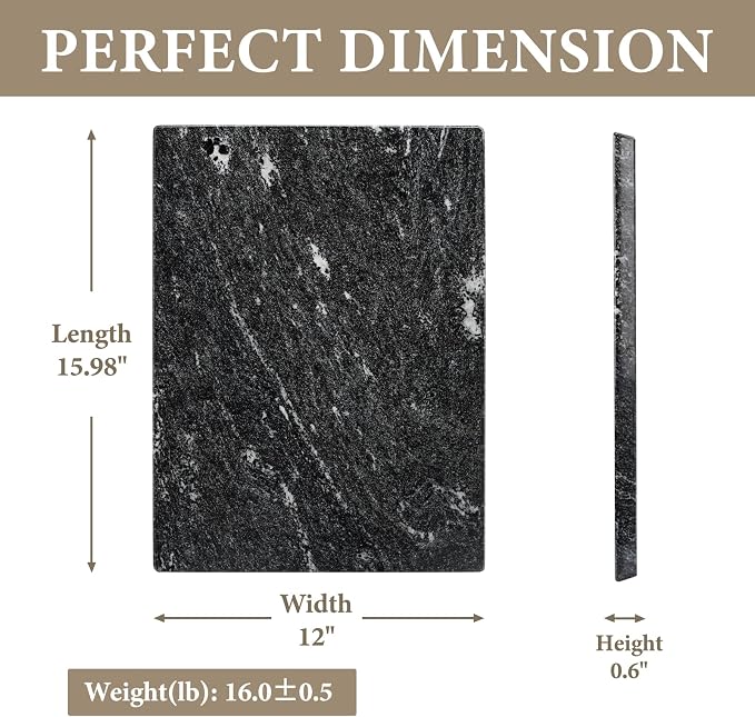 Koville Brazilian Natural Granite Cutting Board for Kitchen, 16x12inch Large Hand Crafted Stone Slab for Cheese, Charcuterie, Pastry Board - Wedding Gift, House Warming Gift