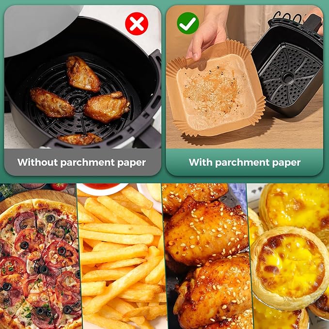 Vailnd Air Fryer Paper Liners, 450pcs Air Fryer Liners Disposable, 8" Square Baking Liner Parchment Paper for 5-8 qt Airfryer Basket